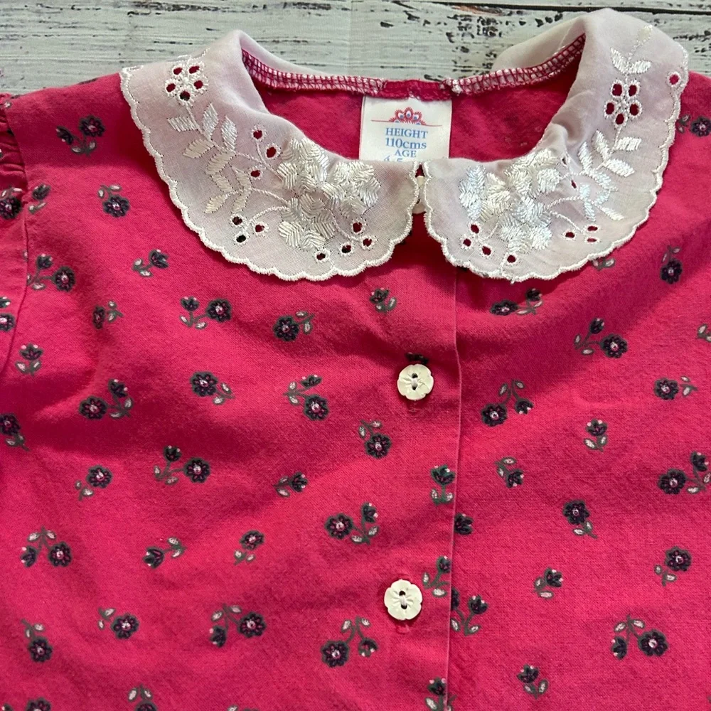 Vintage Pink Cottagecore Floral Cotton Kids Dress‎ 4-5y with lace